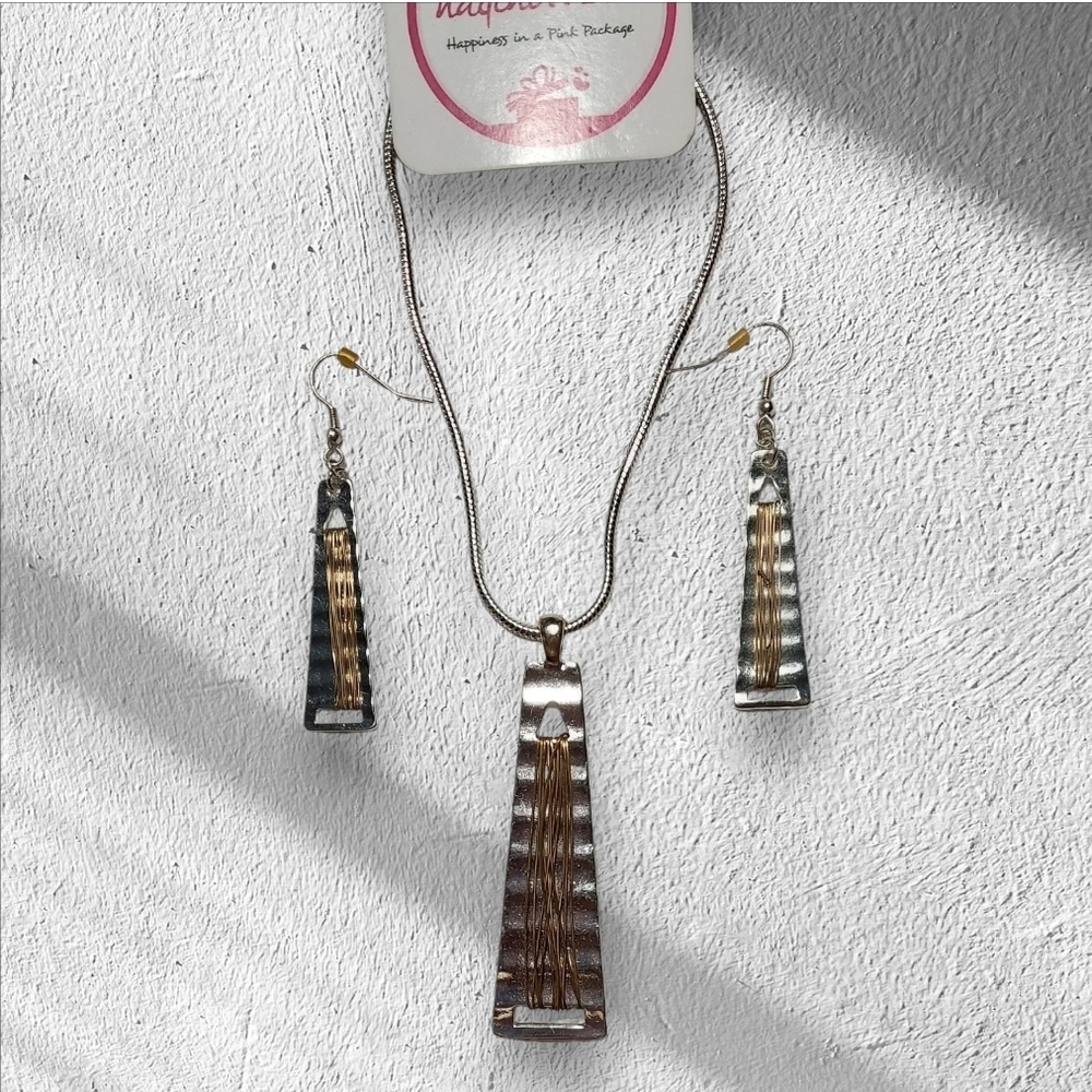 NWT NADINE WEST Silver With Gold Wire Necklace Earring Set ~20"